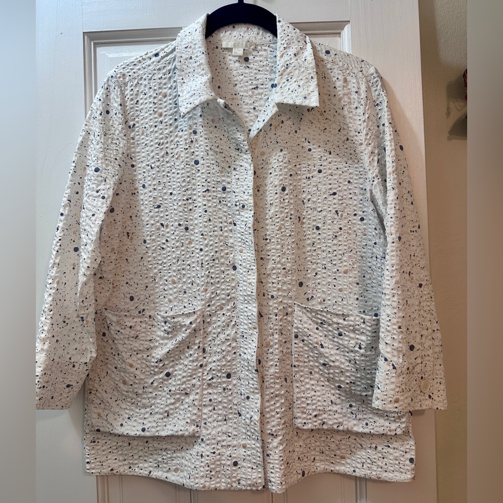 COS Speckled Seersucker A-Line White Paint Splatter Pattern Shirt Blazer Sz 2 XS